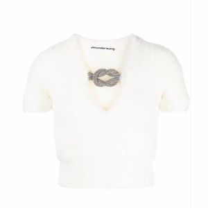 Alexander Wang white chain detailed short sleeves sweater cropped top